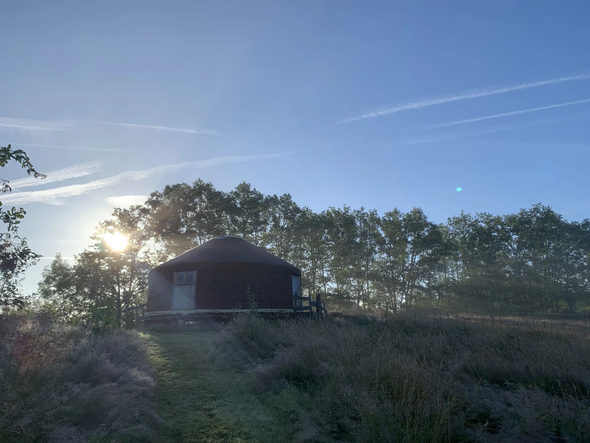 Outside view of the yurt at Les Cabanes de la Reynie